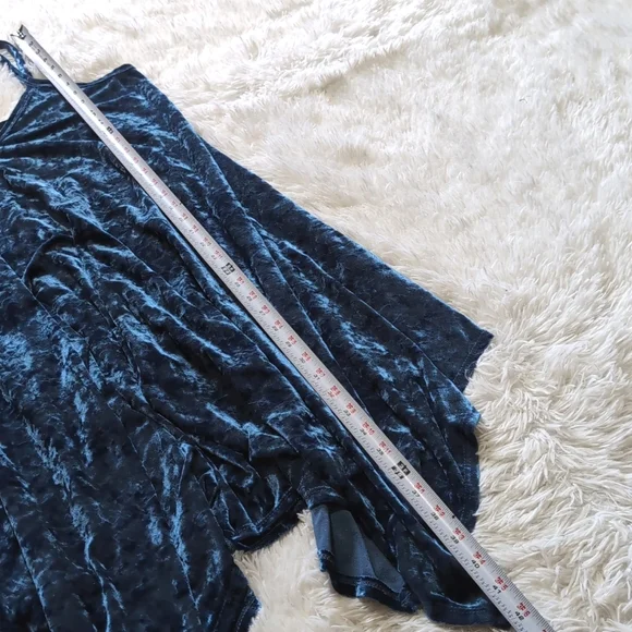 90s Jody California Blue Velvet Handkerchief Hem Midi Dress Size Large - Picture 10 of 10